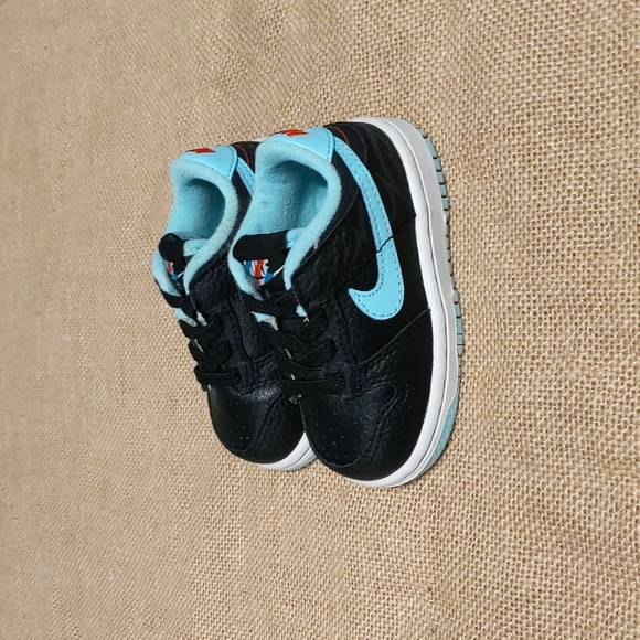 Nike Dunk Low SE "Barber Shop" Kid's Sneakers Sz 5C, Black/Teal/White - Picture 4 of 7